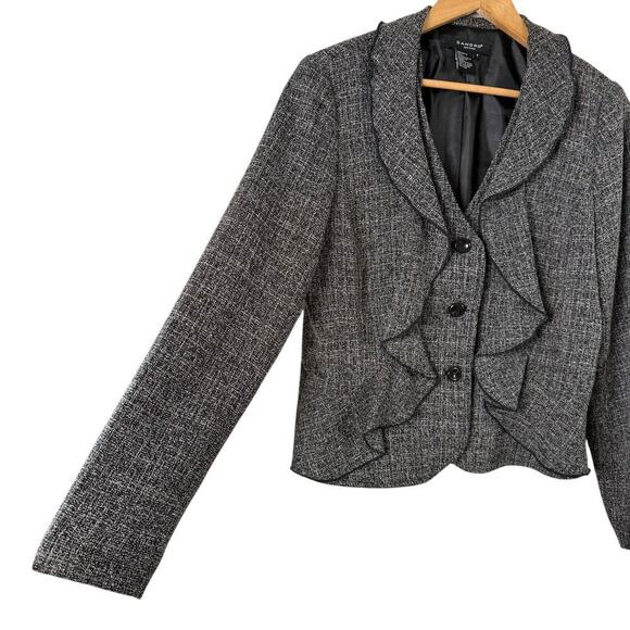 Sandro Sportswear‎ Gray Tweed Blazer Ruffle Front, Size Medium - Picture 6 of 10